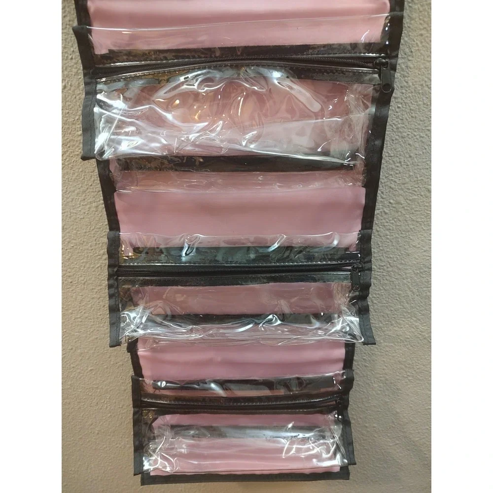 Mary Kay Travel Roll Up Bag Black Pink Hearts Hanging Organizer Cosmetic D4